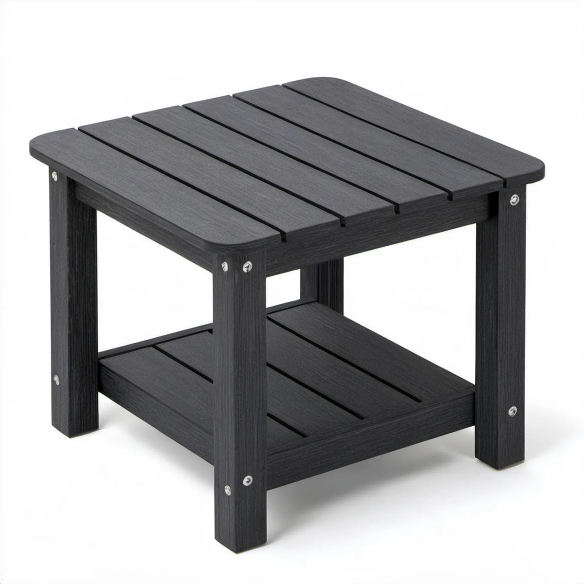 Kwadratowy stolik boczny z HDPE, czarny, 45 x 45 x 45 cm, z dolną półką