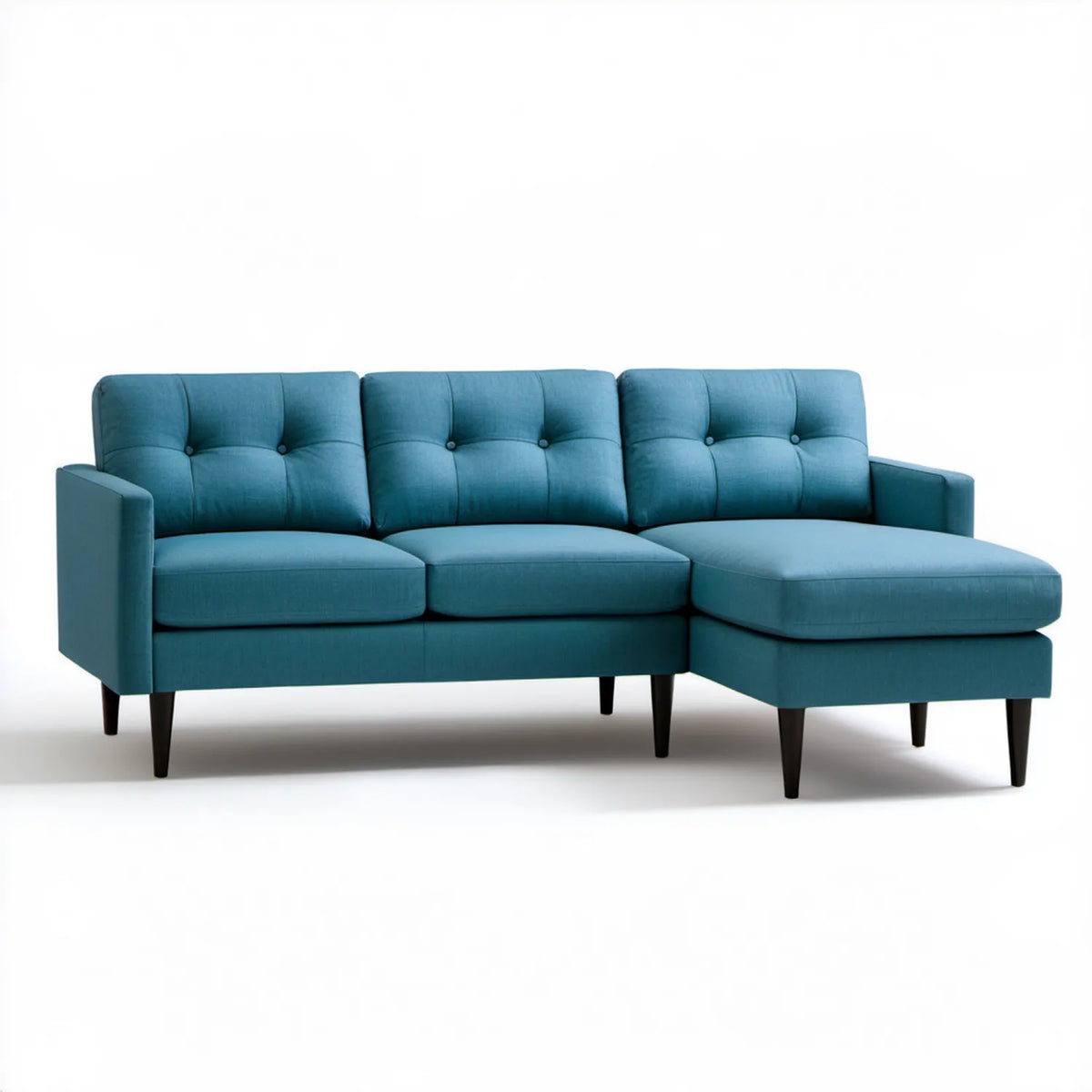 Turkusowy narożnik prawostronny 3-osobowy z szezlongiem 240 x 150 x 85 cm