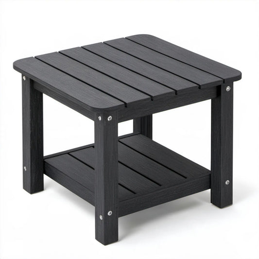 Kwadratowy stolik boczny z HDPE, czarny, 45 x 45 x 45 cm, z dolną półką