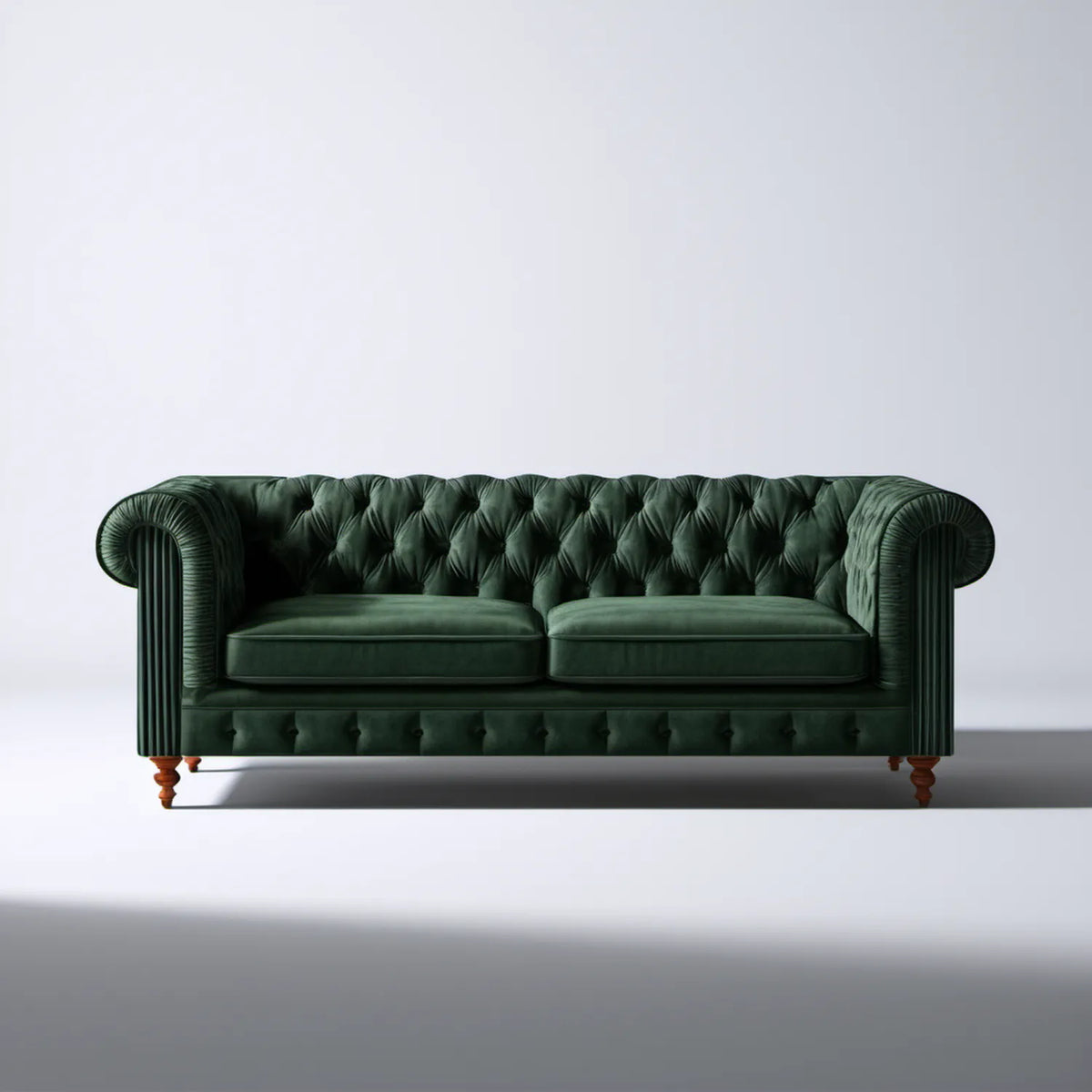 Dwuosobowa sofa tapicerowana ciemnozielona z brązowymi nóżkami, 210 x 90 x 82 cm
