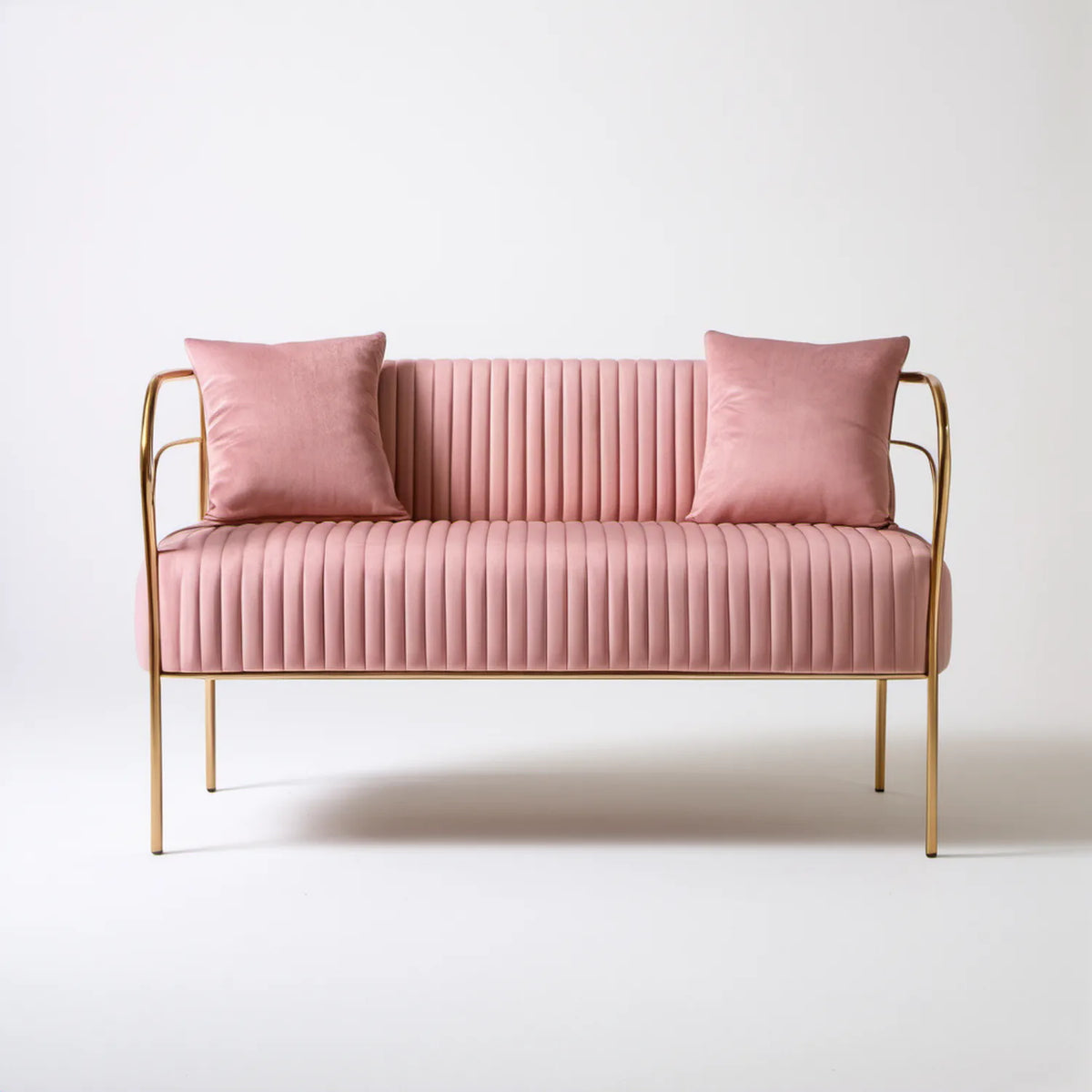 Dwuosobowa sofa z weluru poliestrowego, pudrowy róż/złoty, 120 × 58 × 82 cm