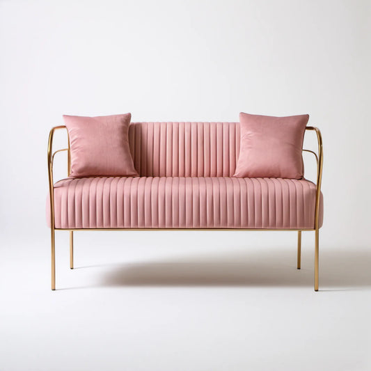 Dwuosobowa sofa z weluru poliestrowego, pudrowy róż/złoty, 120 × 58 × 82 cm