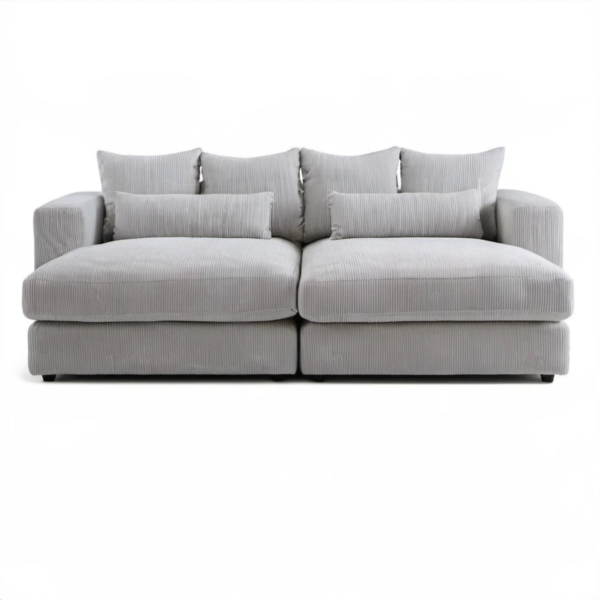 Dwuosobowa sofa sztruksowa jasnoszara z czarnymi nóżkami 220 x 100 x 88 cm