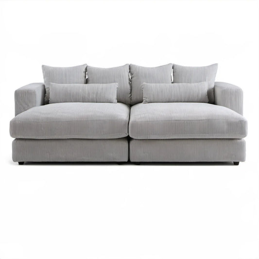 Dwuosobowa sofa sztruksowa jasnoszara z czarnymi nóżkami 220 x 100 x 88 cm