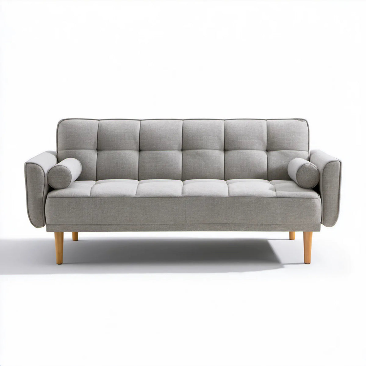 Trzyosobowa sofa z tkaniny poliestrowej szara z jasnobrązowymi nogami 230 x 90 x 88 cm