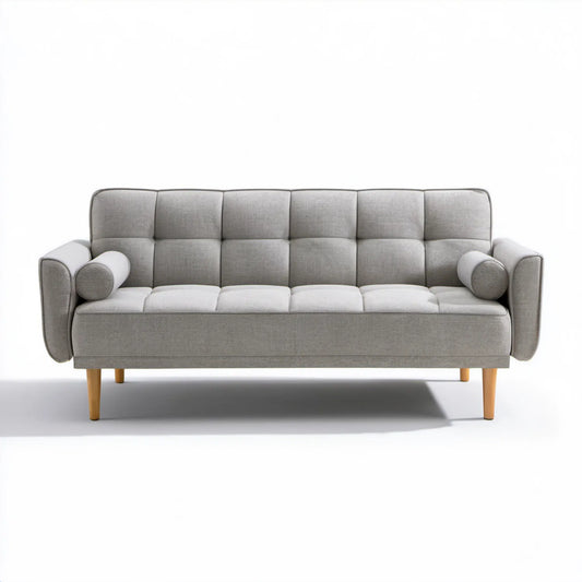 Trzyosobowa sofa z tkaniny poliestrowej szara z jasnobrązowymi nogami 230 x 90 x 88 cm