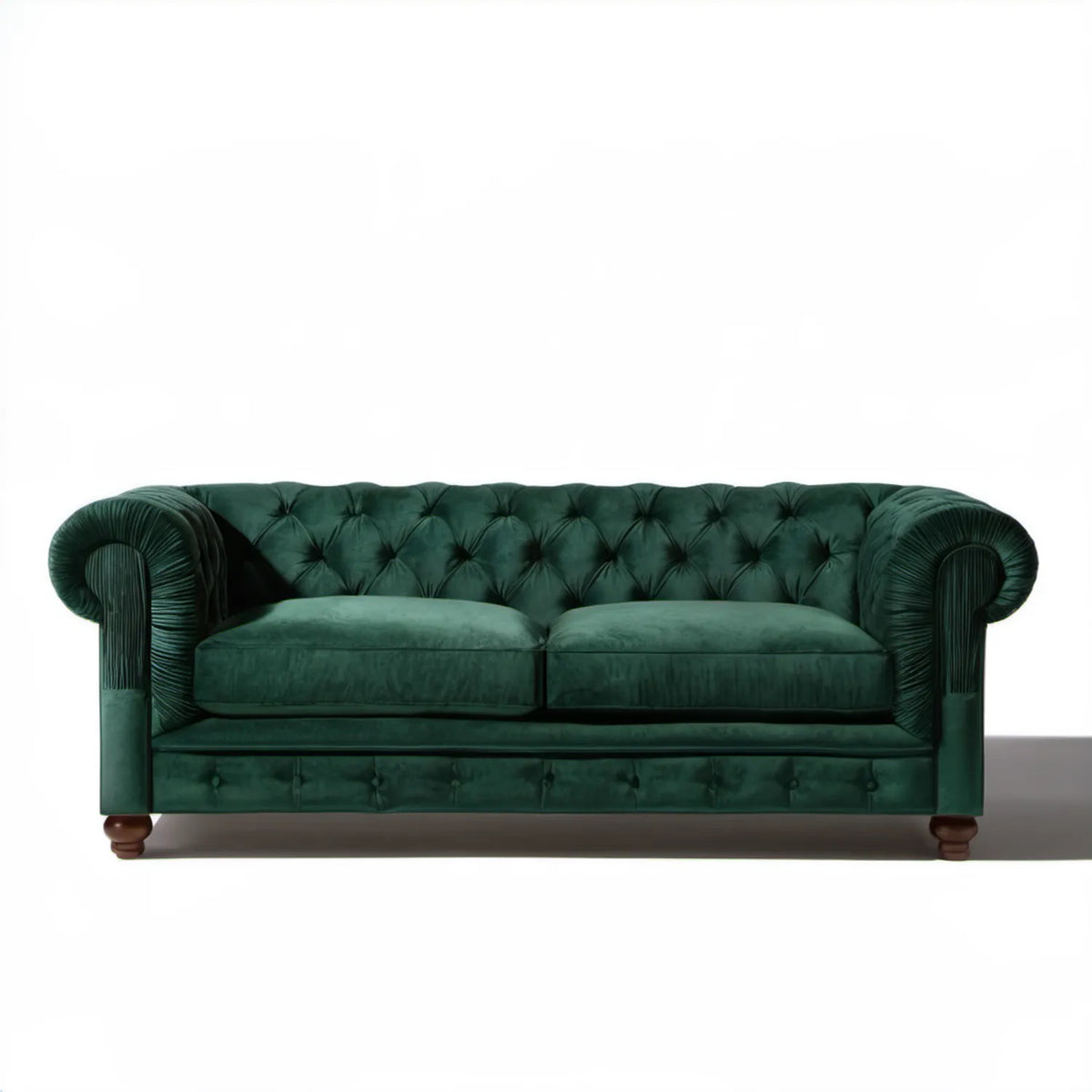 Dwuosobowa sofa Chesterfield z aksamitu poliestrowego, ciemnozielona, 180 x 90 x 78 cm